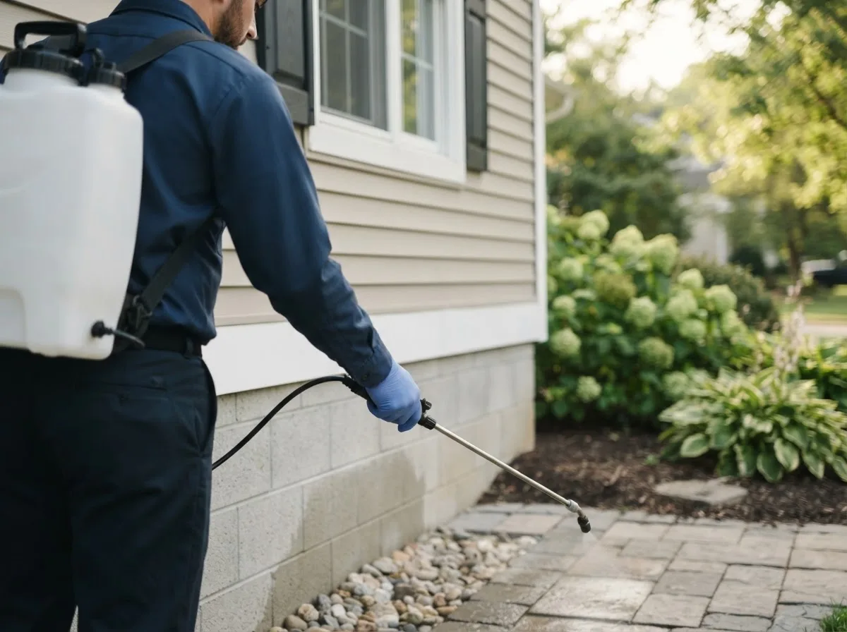 Pest control technician inspecting a home in Solon, ME